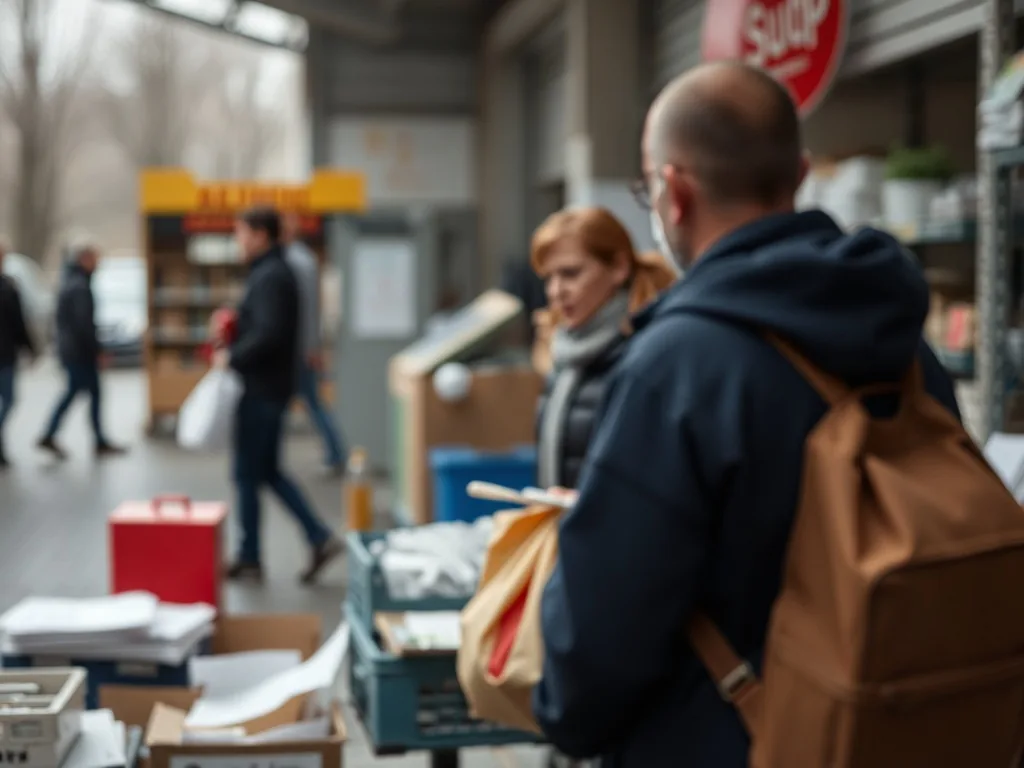 Une intervenante à domicile en tenue de travail, souriante, devant une porte d’entrée à Metz